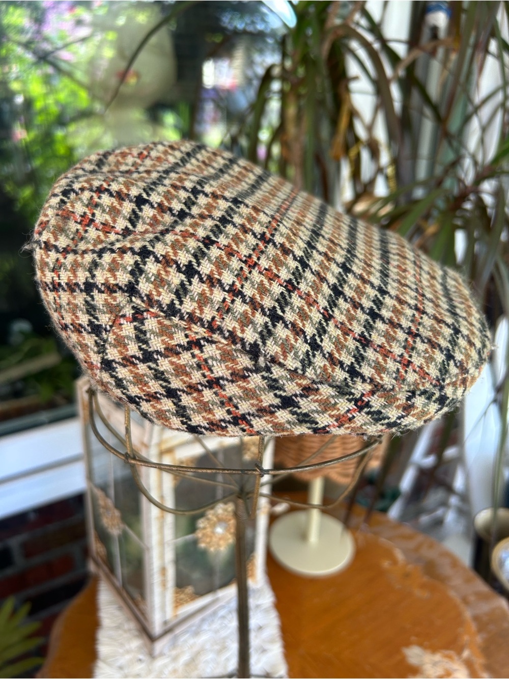 Men's Houndstooth Tweed Flat Cap - Tan/Black